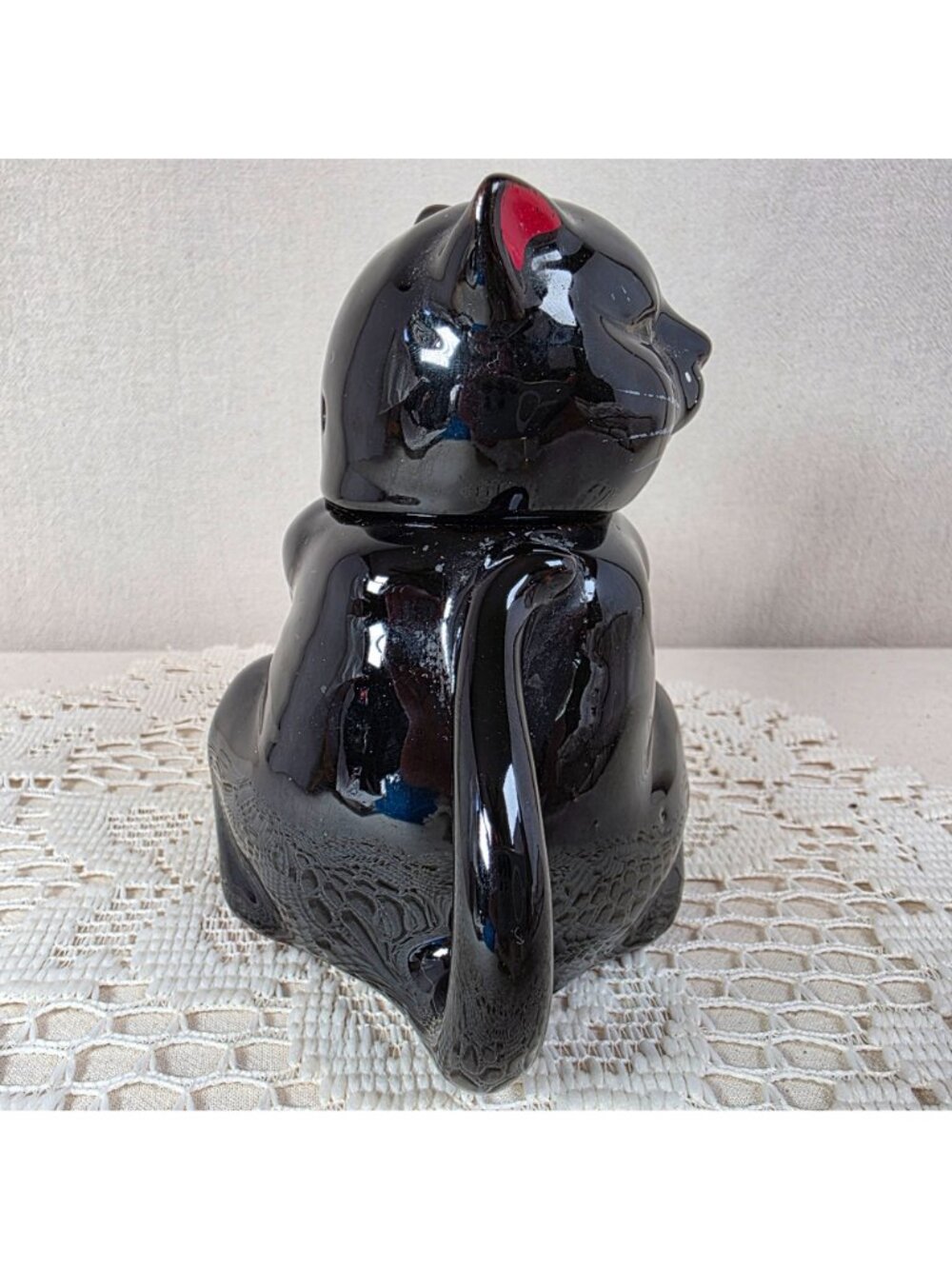 Vintage Shafford Redware Black Cat Teapot With Red & White Painted Details - 5" - Picture 3 of 8